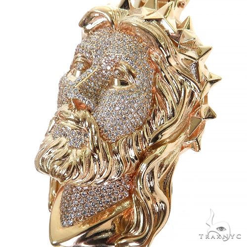 14K Gold Spikes Crown Jesus Head Diamond Pendant, photo 4 of 8