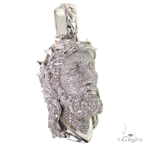 14K Gold Spikes Crown Jesus Head Diamond Pendant, photo 2 of 6