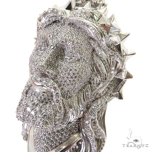 14K Gold Spikes Crown Jesus Head Diamond Pendant, photo 3 of 6