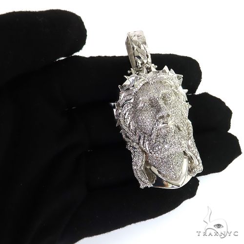 14K Gold Spikes Crown Jesus Head Diamond Pendant, photo 6 of 6