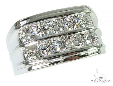Men's 14K white gold ring with two rows of round brilliant diamonds