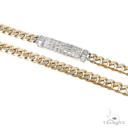 Two tone miami cuban link chain with emerald-cut rectangular links in contrasting yellow and white gold tones