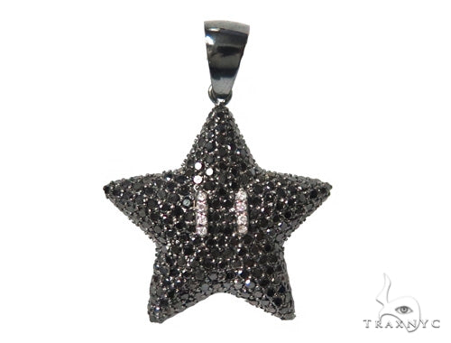 Super Mario Bros Star diamond pendant in black color finish – front face detail