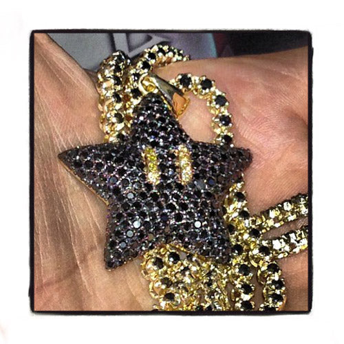 14K Gold Super Mario Bros Star Black Color Diamond Pendant, photo 3 of 9