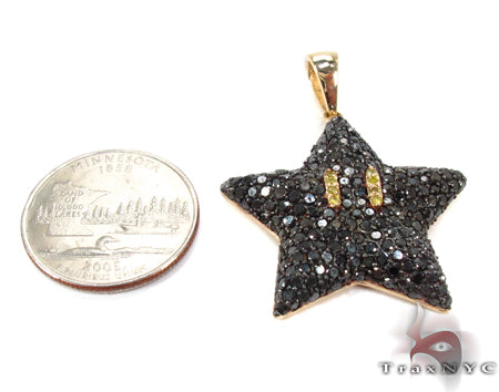 14K Gold Super Mario Bros Star Black Color Diamond Pendant, photo 7 of 9