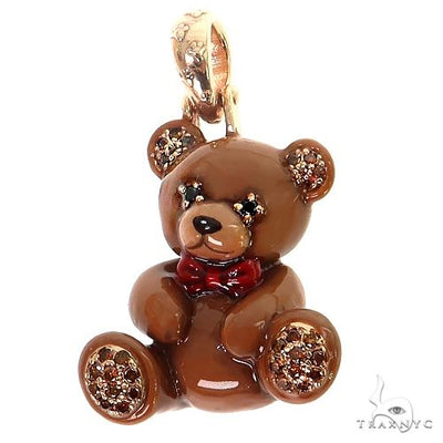 14K Gold Enamel Trax Teddy Bear Diamond Pendant