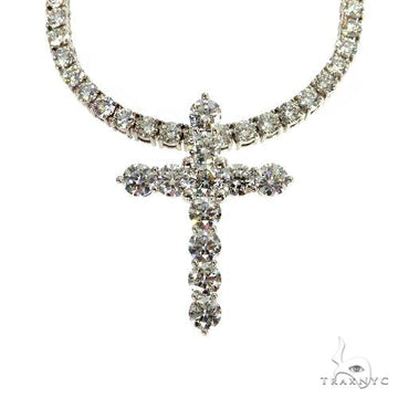 Diamond cross pendant set with 28.13 ct diamonds, unisex design shown from front angle