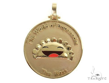 Custom gold empanada-shaped pendant, front view showing crimped pastry edge detail