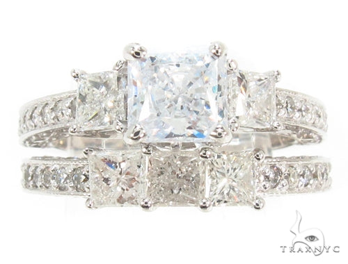 Three Stone Princess Engagement Ring Set 35150 - Image 2