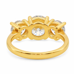 Sophia round three stone lab grown diamond engagement ring in 14K yellow gold with a 2 carat round center diamond, two 0.70 carat round side stones, and a polished 2.00mm band.