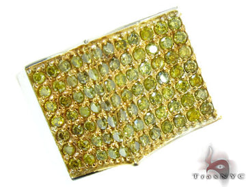 Yellow gold men's ring with three wave bands encrusted with yellow diamonds.