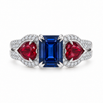 Three Stone Sapphire Ruby & Diamond Ring, view 2