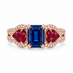 Three Stone Sapphire Ruby & Diamond Ring, view 3