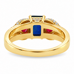 Three Stone Sapphire Ruby & Diamond Ring, view 6