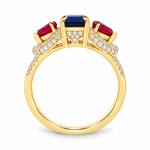 Three Stone Sapphire Ruby & Diamond Ring, view 8