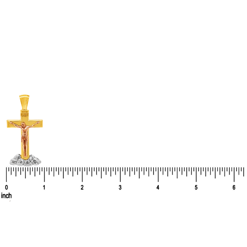 Three Tone Savior Crucifix Pendant in 14K gold, view 6
