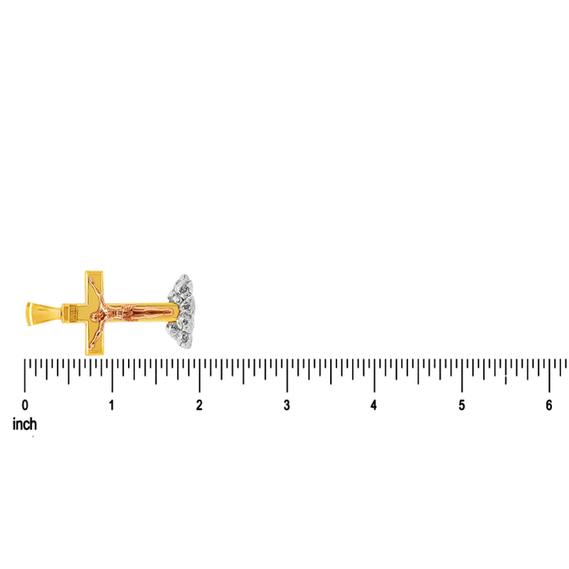 Three Tone Savior Crucifix Pendant in 14K gold, view 7