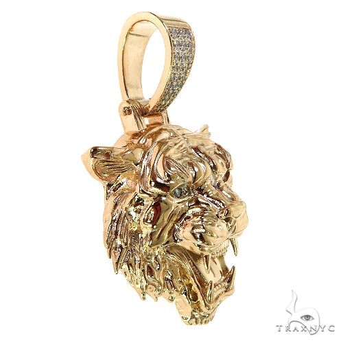 14K Gold Tiger Head Lab-Grown Diamond Pendant -Large, photo 2 of 7