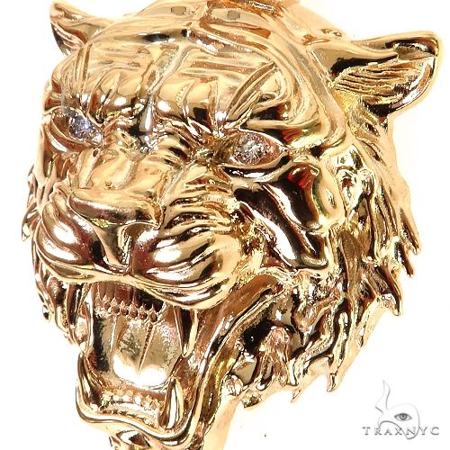 14K Gold Tiger Head Lab-Grown Diamond Pendant -Large, photo 3 of 7