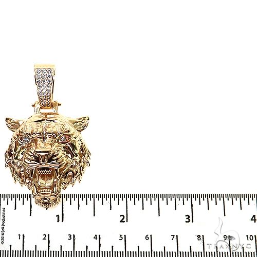14K Gold Tiger Head Lab-Grown Diamond Pendant -Large, photo 5 of 7