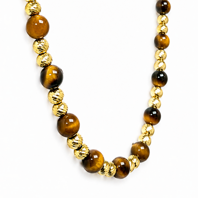 Tiger's Eye & Gold Bead Necklace 71737