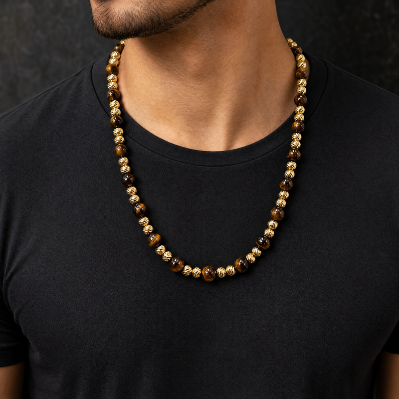 Tiger's Eye & Gold Bead Necklace 71737
