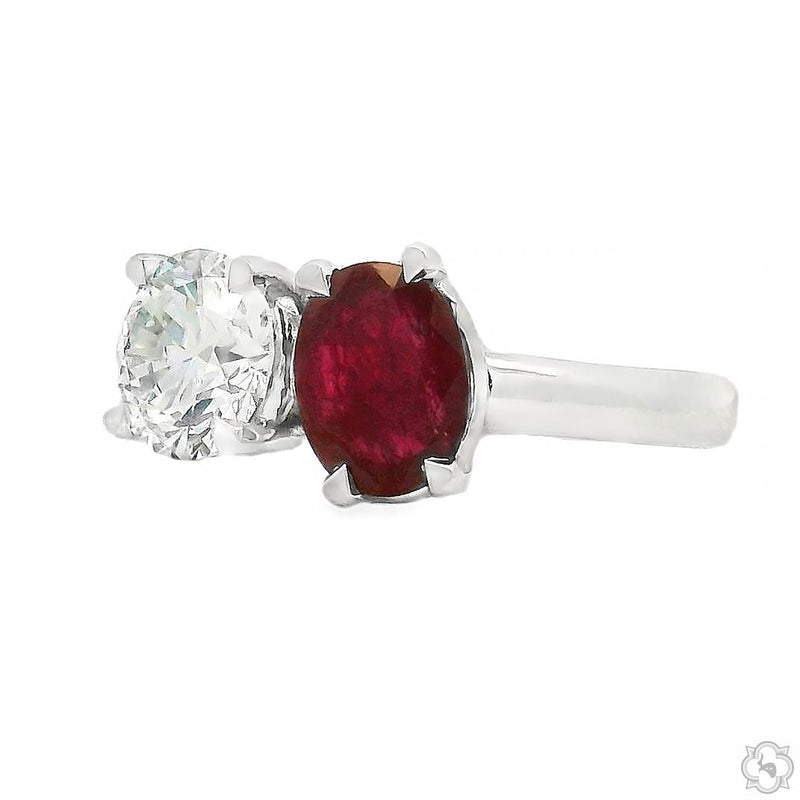 14K Gold Toi et Moi Ruby & Diamond Ring, photo 6 of 7