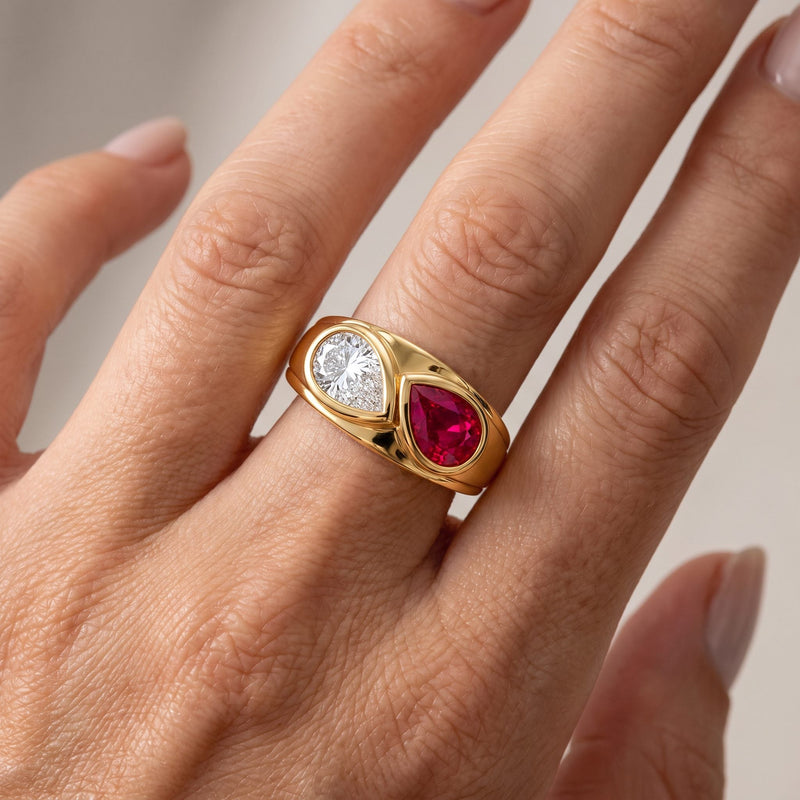 Tony Soprano 14K Lab Ruby/Sapphire & Diamond Ring, view 11
