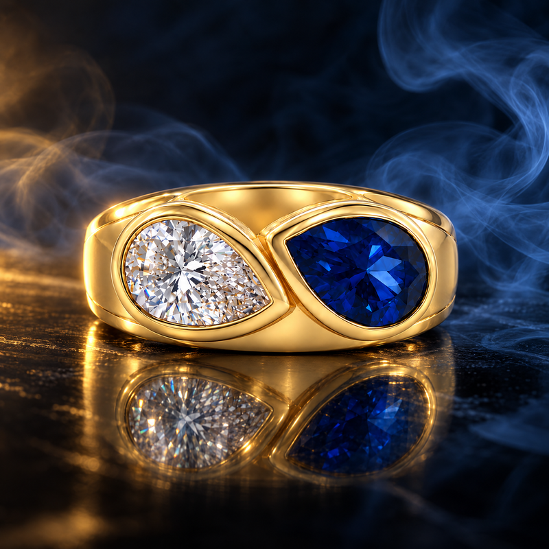 Tony Soprano 14K Lab Ruby/Sapphire & Diamond Ring, view 12