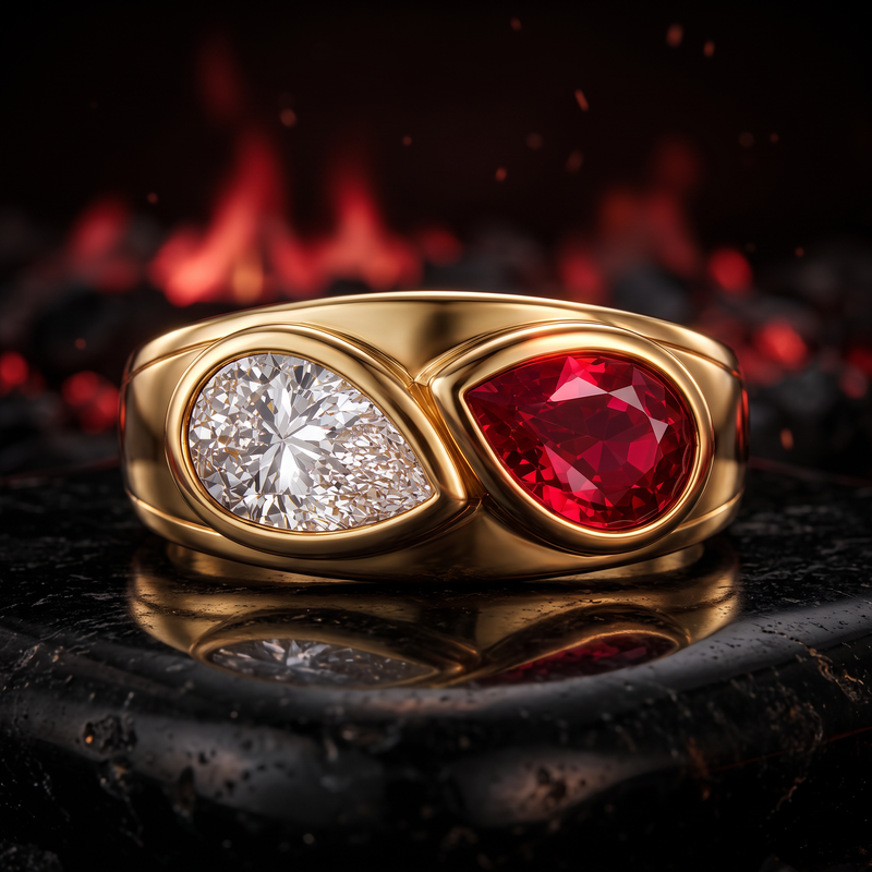 Tony Soprano 14K Lab Ruby/Sapphire & Diamond Ring, view 13