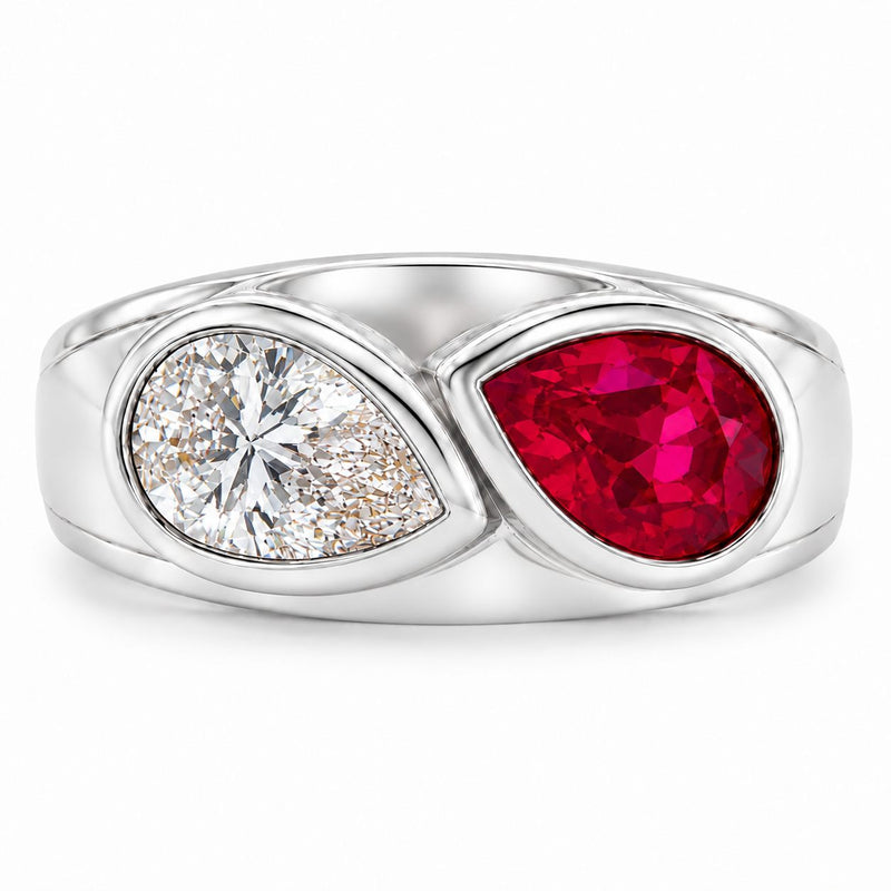 Tony Soprano 14K Lab Ruby/Sapphire & Diamond Ring, view 2