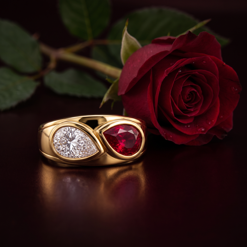 Tony Soprano 14K Natural Ruby/Sapphire & Diamond Ring, view 12