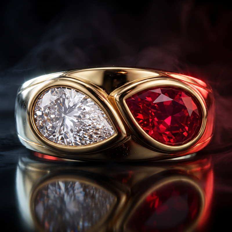 Tony Soprano 14K Natural Ruby/Sapphire & Diamond Ring, view 13