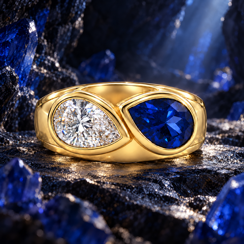 Tony Soprano 14K Natural Ruby/Sapphire & Diamond Ring, view 14