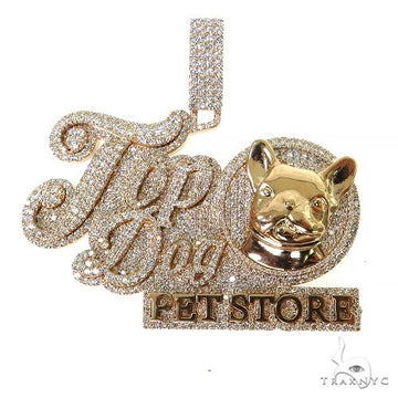 Diamond dog pendant in gold – front-facing pet figure with pavé diamond detailing