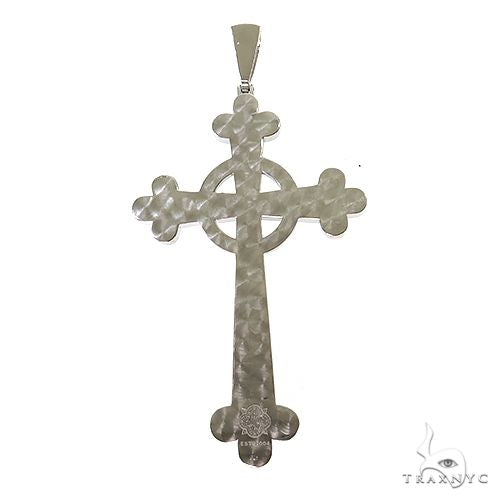 925 silver men's cross pendant with hammered texture and rounded trefoil ends