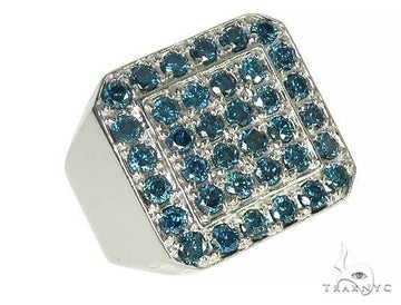 Square men's ring with rows of blue diamonds set over black gold