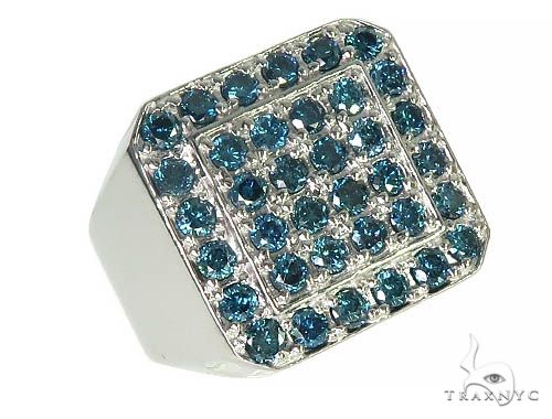 Square men's ring with rows of blue diamonds set over black gold