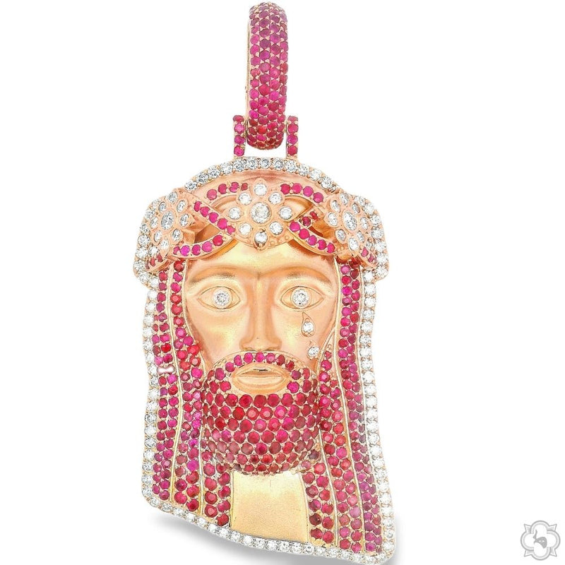 TraxNYC  Ruby and Diamond Crowned Jesus Pendant  -Medium 70175 - Image 1