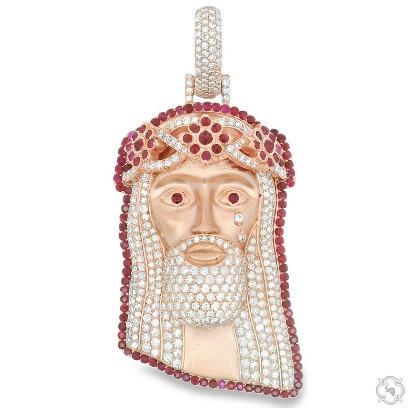 TraxNYC  Ruby and Diamond Crowned Jesus Pendant  -Medium 70174 - Image 1