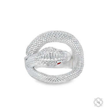 925 silver snake ring with detailed scales and red eye for men and women.