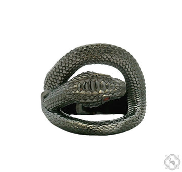 925 silver snake ring with detailed scales and coiled design.