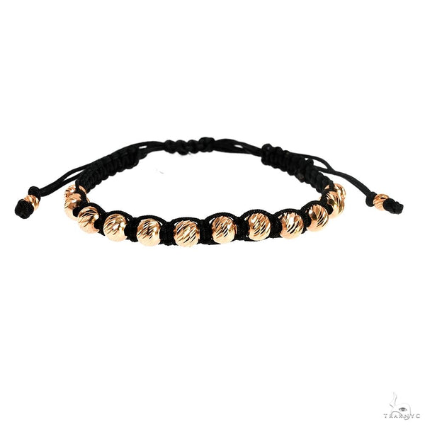 Men's 14K yellow gold beaded bracelet with black adjustable cord, Style 3.