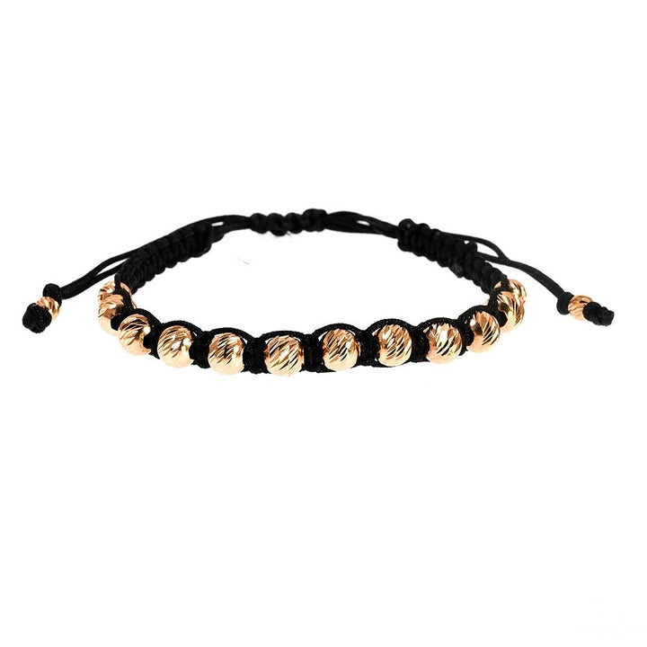 Men's 14K yellow gold beaded bracelet with black adjustable cord