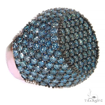 Yellow gold men's ring with blue lab diamonds in a pavé setting, dome-shaped design.