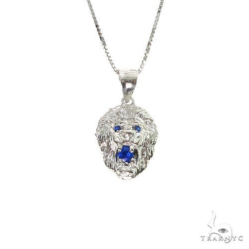 10K Gold TraxNYC Blue Sapphire Lion Pendant and Box Chain Set, in the box