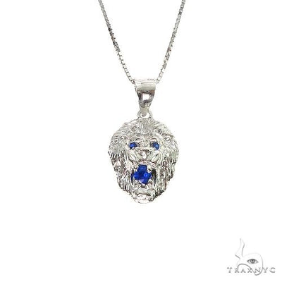 10K Gold TraxNYC Blue Sapphire Lion Pendant and Box Chain Set 66832
