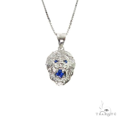 10K Gold TraxNYC Blue Sapphire Lion Pendant and Box Chain Set, in the box