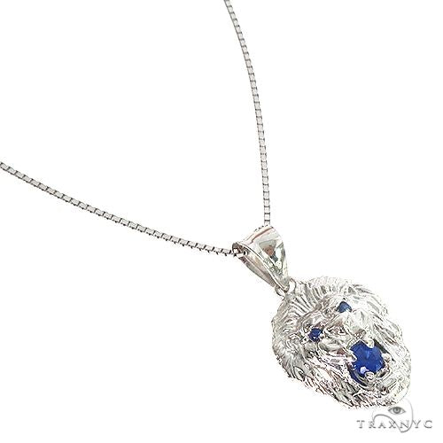 10K Gold TraxNYC Blue Sapphire Lion Pendant and Box Chain Set, view 2