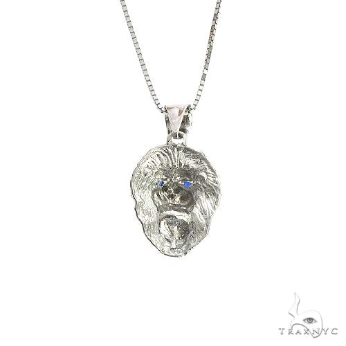 10K Gold TraxNYC Blue Sapphire Lion Pendant and Box Chain Set, view 4